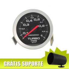 Manômetro de turbo Cronomac linha Sport 52mm - Diversas Escalas GRÁTIS: Suporte de instrumento giratório 360°