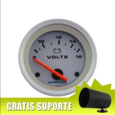 Voltímetro / 12V / 60mm / Cronomac-SPA / Mostrador prata - GRÁTIS: Suporte de instrumento giratório 360°