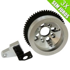 Polia de Virabrequim VW AP 8V Poly V para Roda Fônica cor prata - Com suporte para sensor