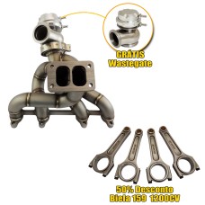 Coletor de escape TMW14I EVOLUTION em aço inox microfundido VW AP 8V pulsativo + Bielas Super A-Beam 159 1200CV GRÁTIS: Wastegate SPA Boosted 45mm